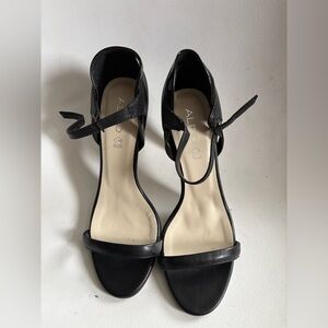 ALDO Black Leather Ankle-Strap Sandals with Textured Heel